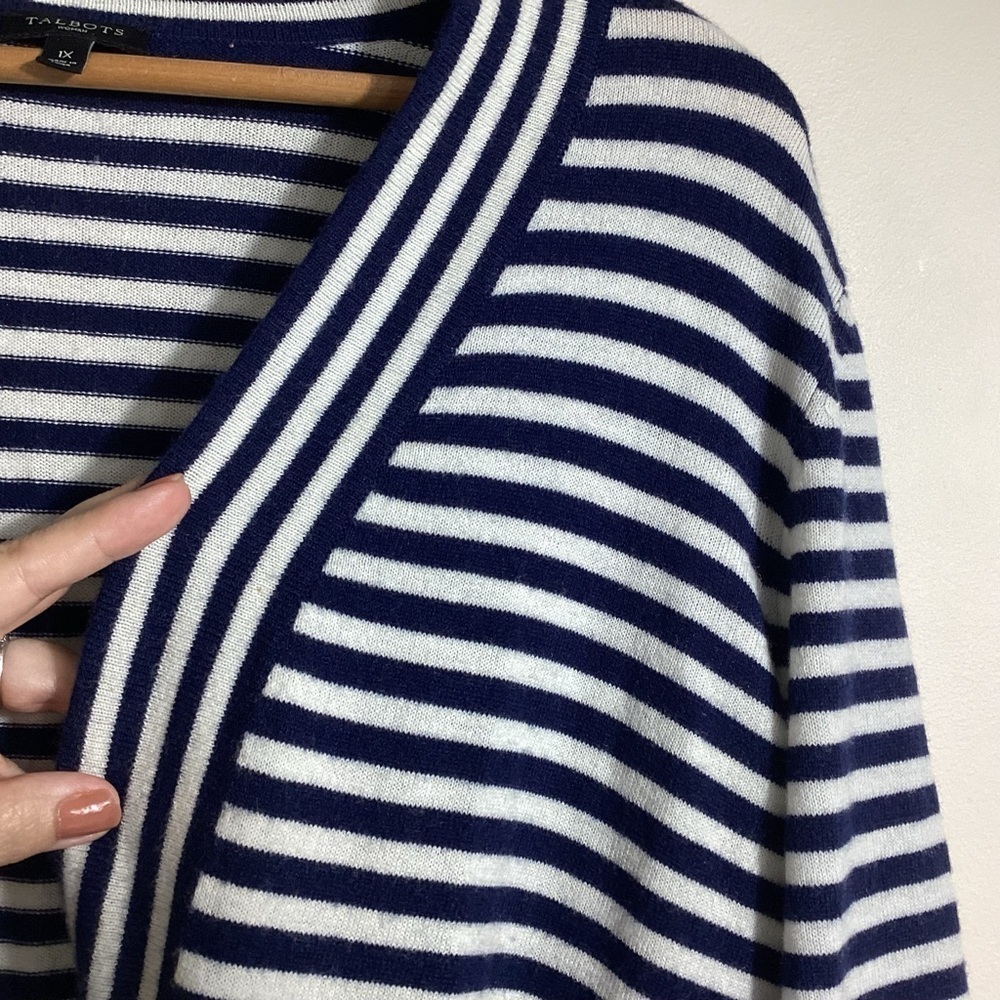 Talbots 1X Classic Capsule Striped Open Mid Length Teacher Cardigan Wool Blend - Picture 6 of 13